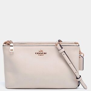 Coach Ivory White Leather Lyla Double Zip Crossbody Bag